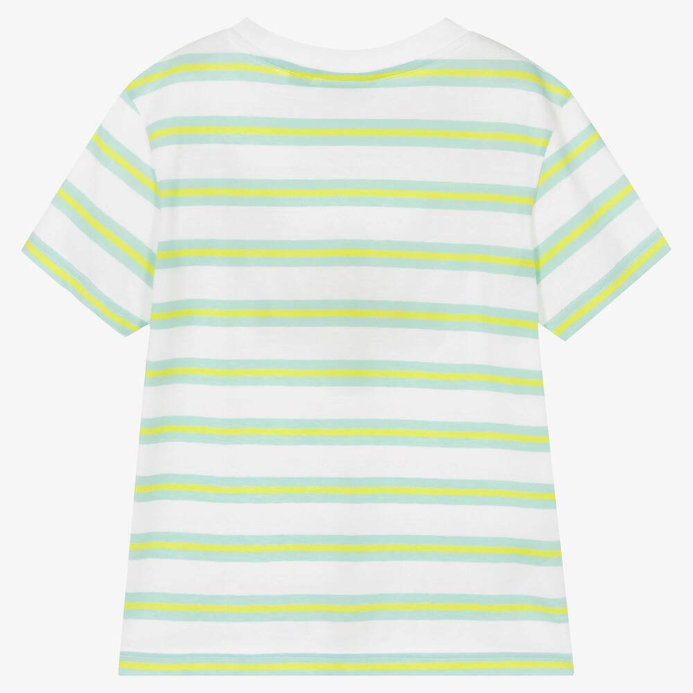 Lacoste-Teen Boys White & Green Striped Cotton T-Shirt | Childrensalon Outlet