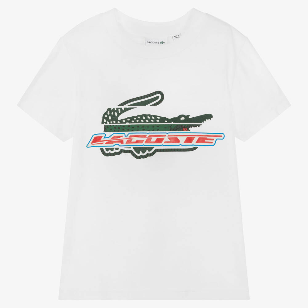 Lacoste - Teen Boys White Logo Cotton T-Shirt | Childrensalon