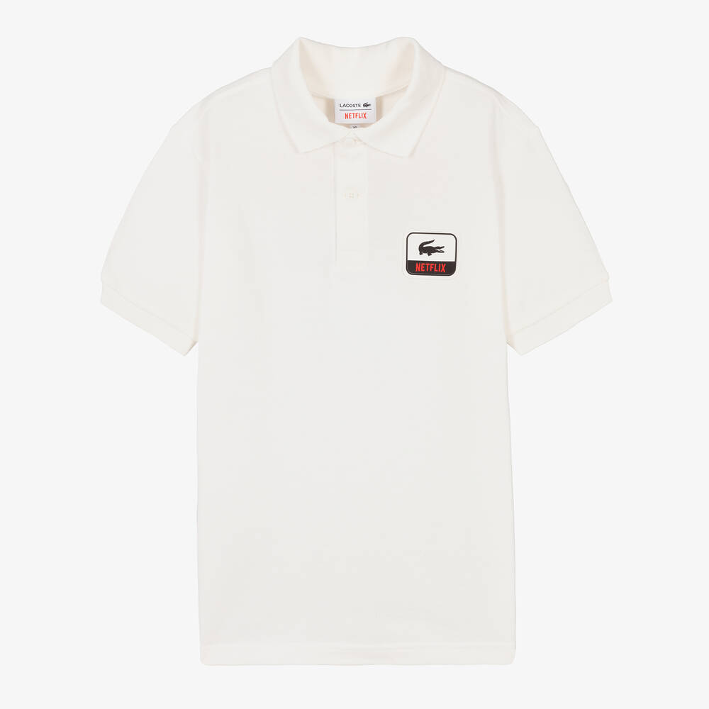 Lacoste - Teen Boys White Netflix Logo Polo Shirt | Childrensalon