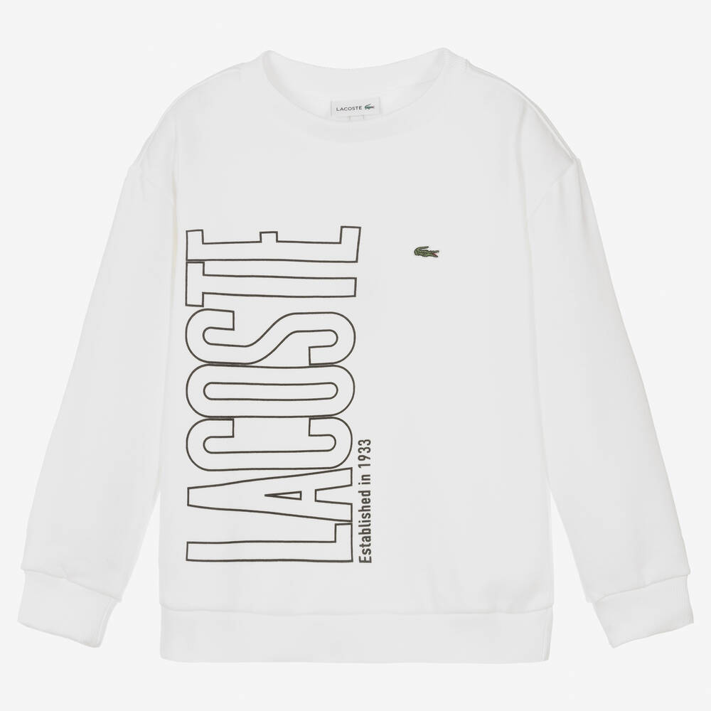 Lacoste-سويتشيرت تينز ولادي قطن جيرسي لون أبيض | Childrensalon Outlet