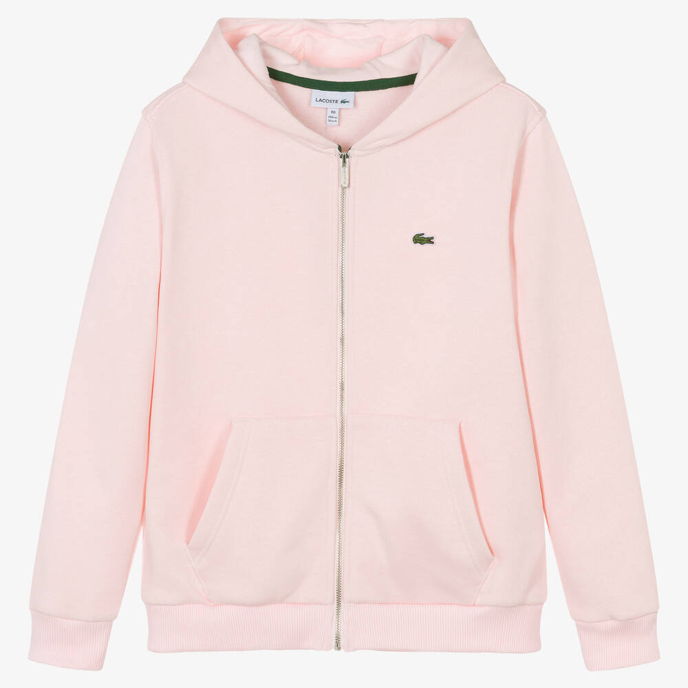 Lacoste - Teen Girls Pink Cotton Zip-Up Hoodie | Childrensalon