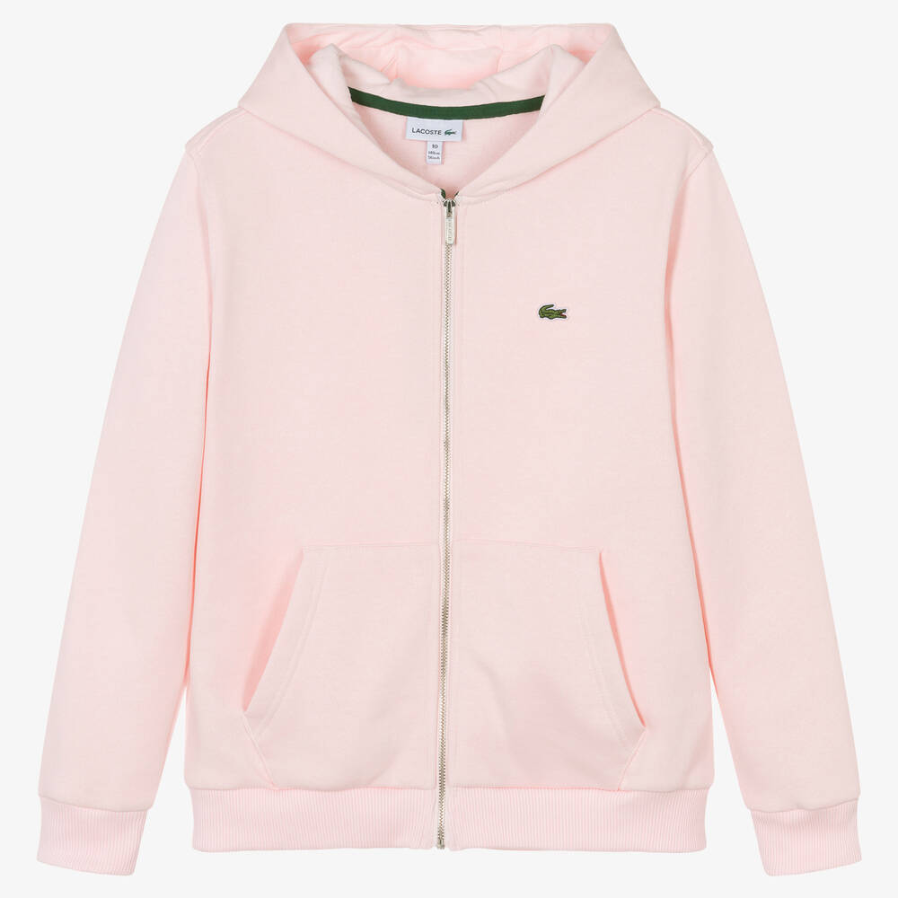 Lacoste - Sweat à capuche rose zippé en coton | Childrensalon