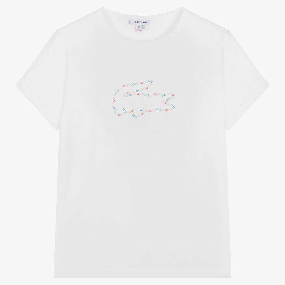 Lacoste - Teen Girls White Cotton T-Shirt | Childrensalon