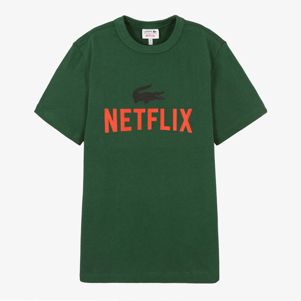 Lacoste - T-shirt vert en coton Netflix ado | Childrensalon