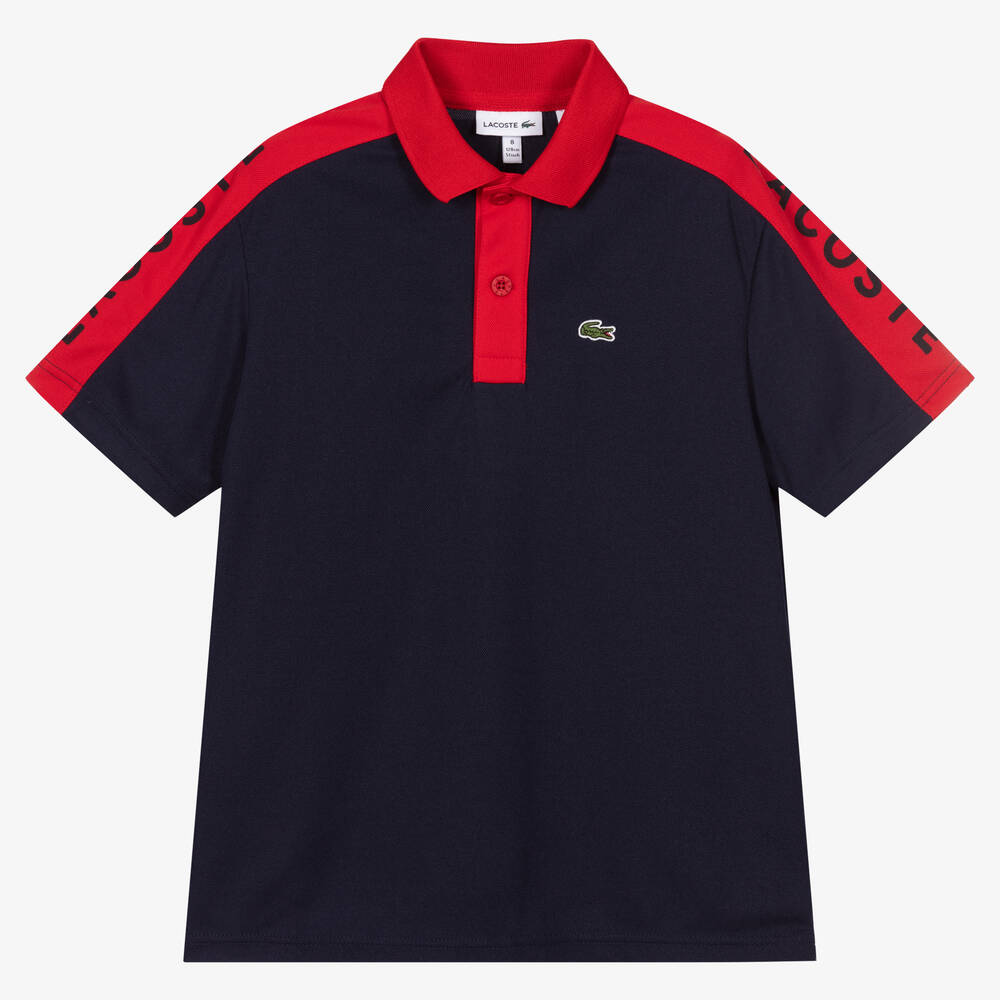 Lacoste - Polo bleu marine à bande Ado | Childrensalon