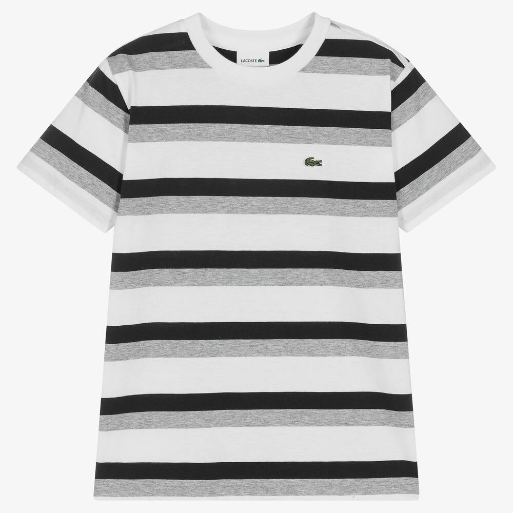 Lacoste-Teen Striped Cotton T-Shirt | Childrensalon Outlet