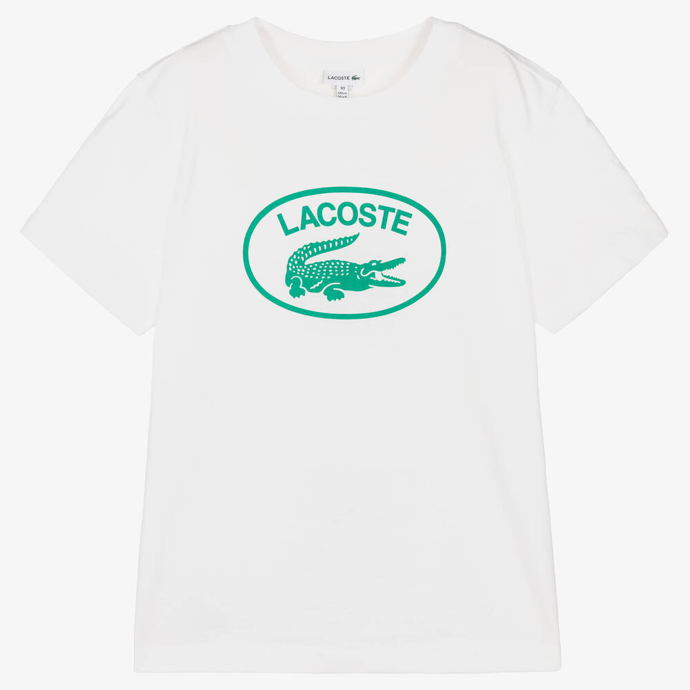 Lacoste - Teen White Cotton Logo T-Shirt | Childrensalon