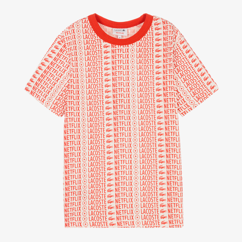 Lacoste - T-shirt coton blanc rouge Netflix | Childrensalon