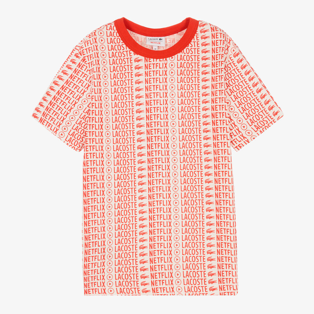 Lacoste-Teen White & Red Cotton Netflix T-Shirt | Childrensalon Outlet
