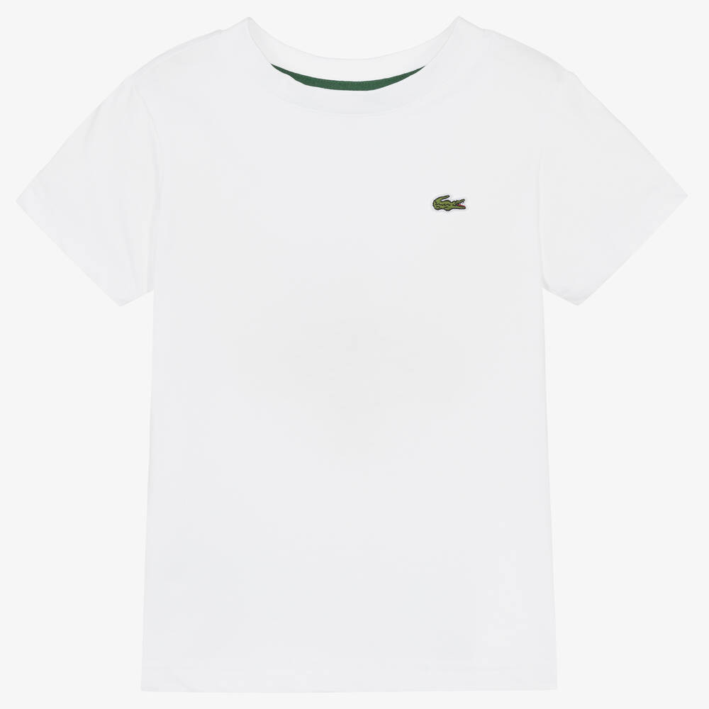 Lacoste - White Cotton Crocodile T-Shirt | Childrensalon