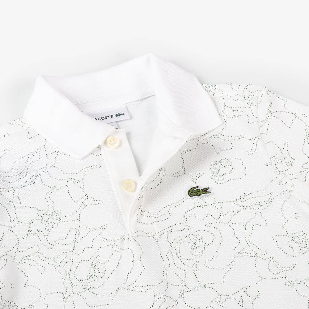 Lacoste-White Cotton Floral Print Polo Shirt | Childrensalon Outlet