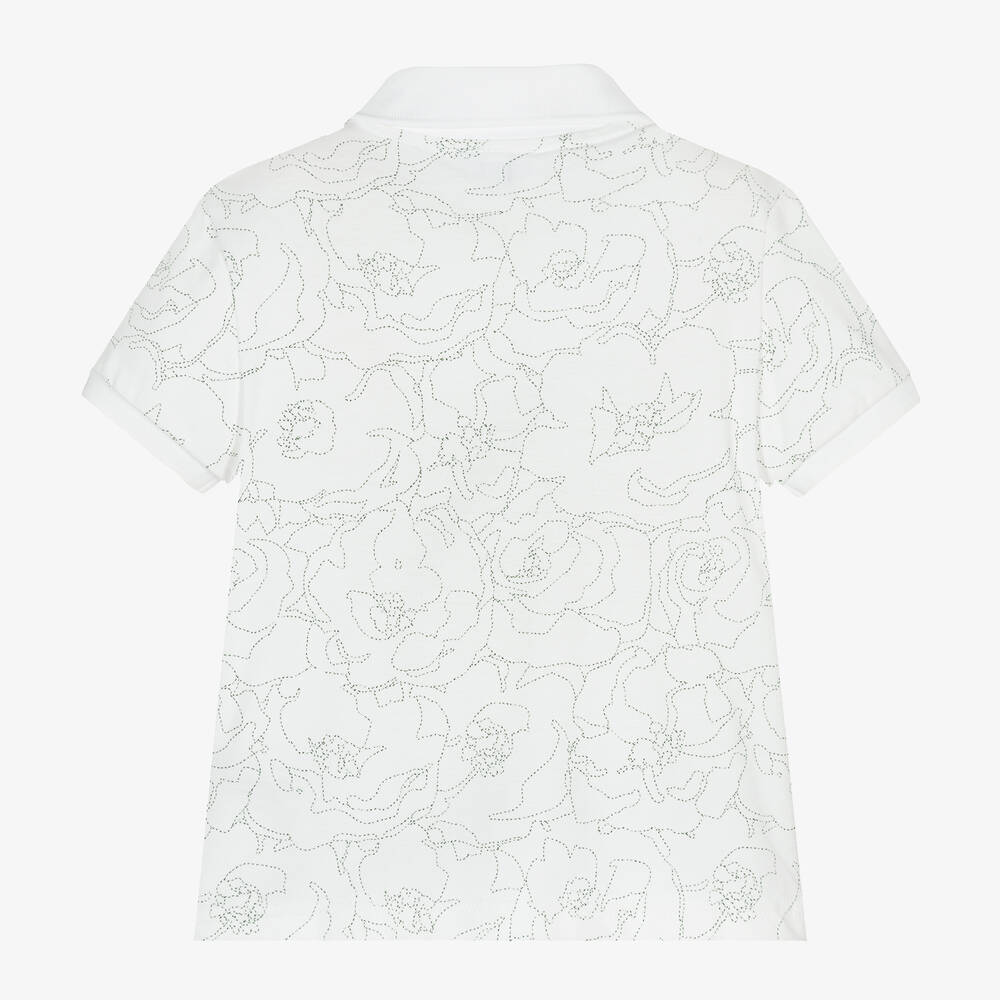 Lacoste-White Cotton Floral Print Polo Shirt | Childrensalon Outlet