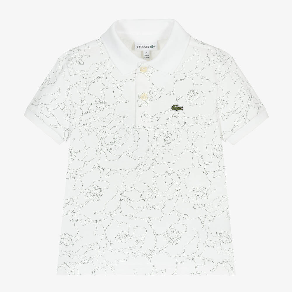 Lacoste-White Cotton Floral Print Polo Shirt | Childrensalon Outlet