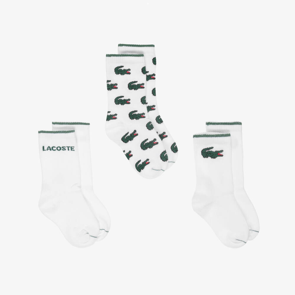 Lacoste-White Crocodile Logo Socks (3 Pack) | Childrensalon Outlet
