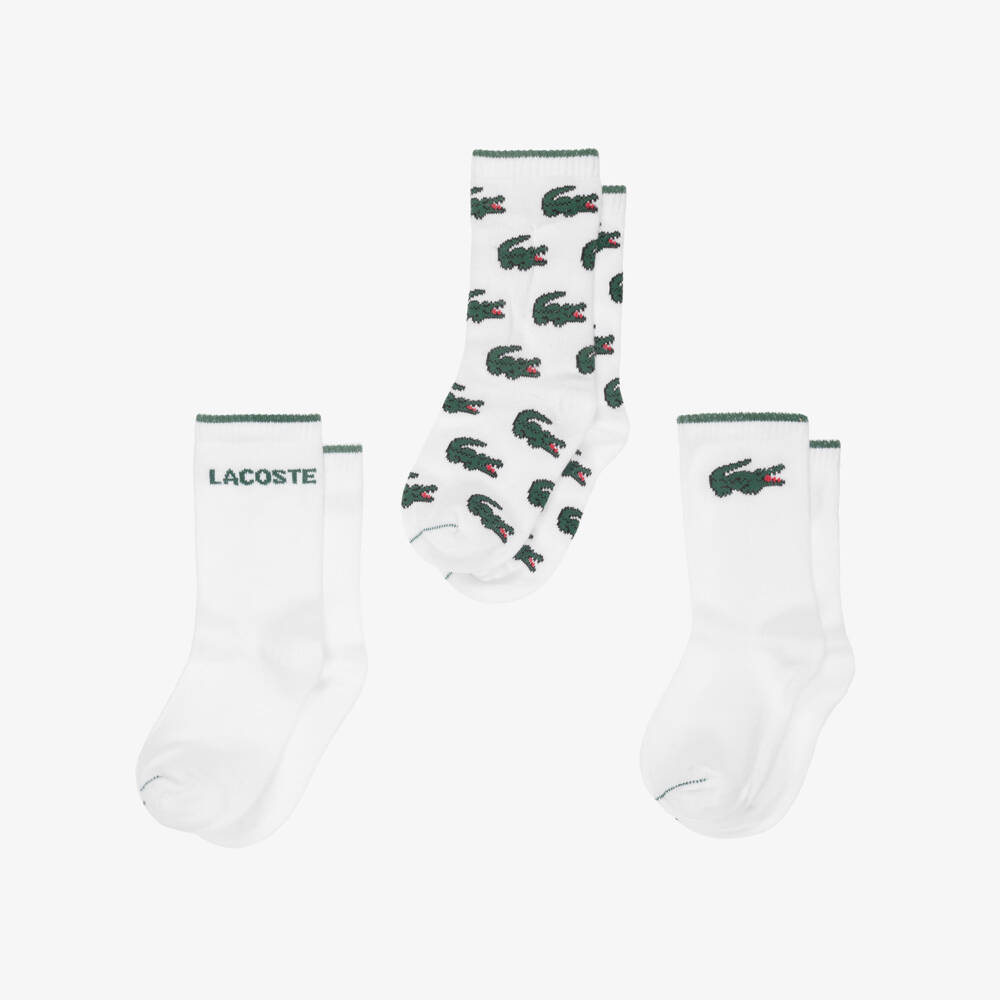 Lacoste-White Crocodile Logo Socks (3 Pack) | Childrensalon Outlet
