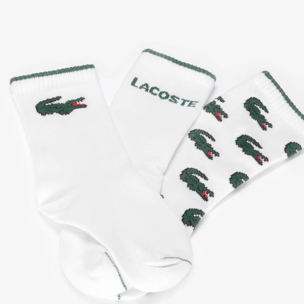 Lacoste-White Crocodile Logo Socks (3 Pack) | Childrensalon Outlet