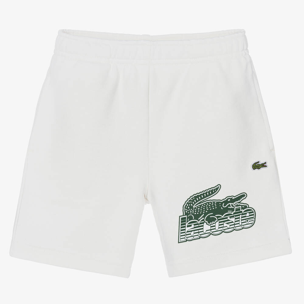 Lacoste - Weiße Shorts mit großem Print | Childrensalon