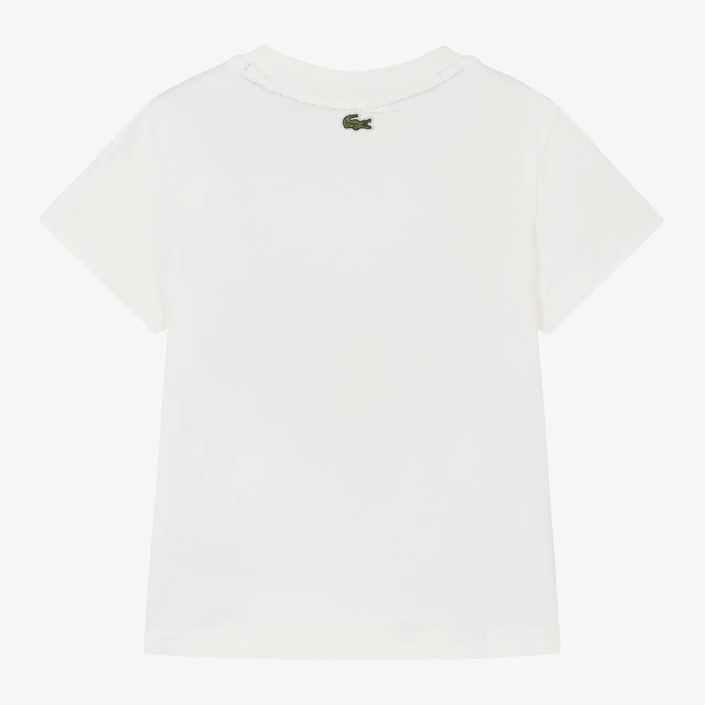 Lacoste-White Organic Cotton & Navy Blue Logo T-Shirt | Childrensalon Outlet