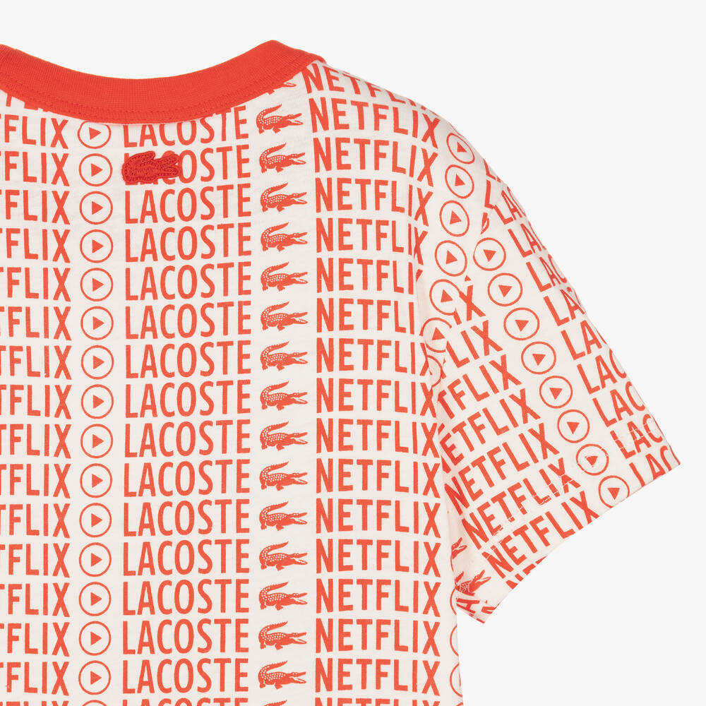 Lacoste T shirt coton blanc rouge Netflix Childrensalon Outlet