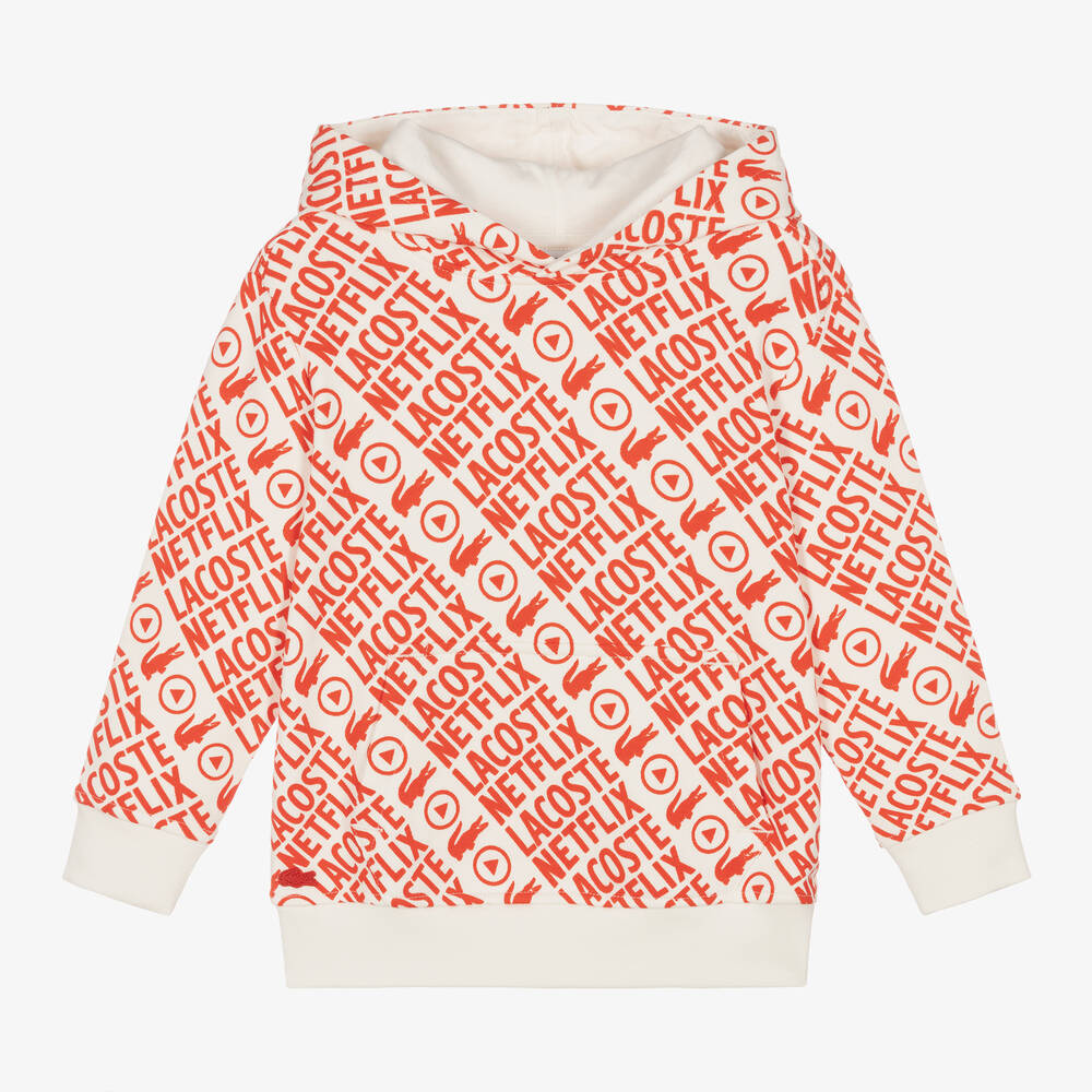 Lacoste - White & Red Netflix Logo Hoodie | Childrensalon