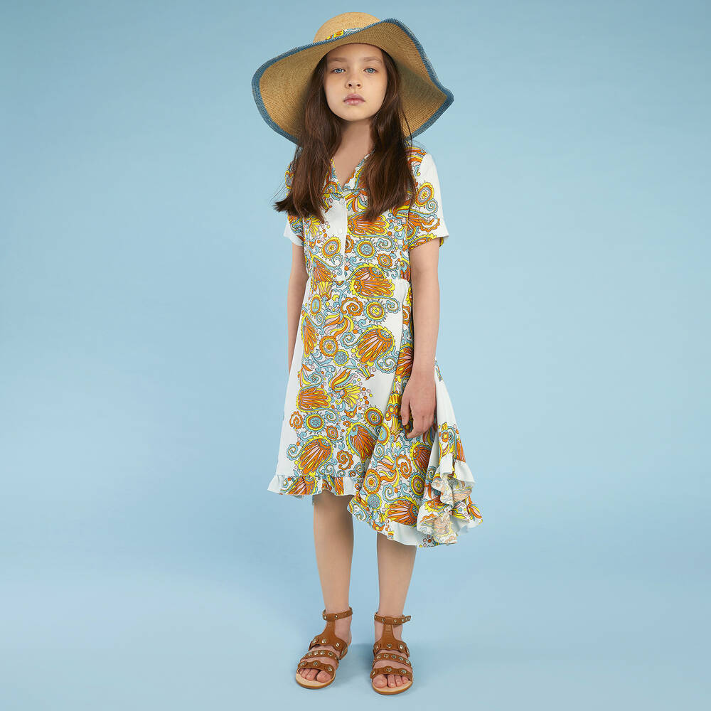 Lanvin- Blue Flower Swirl Crêpe Dress | Childrensalon Outlet