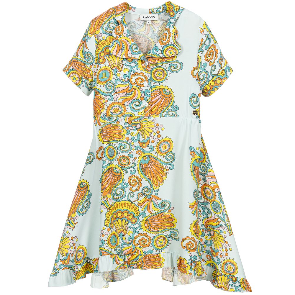 Lanvin -  Голубое платье из крепа с цветочным узором | Childrensalon