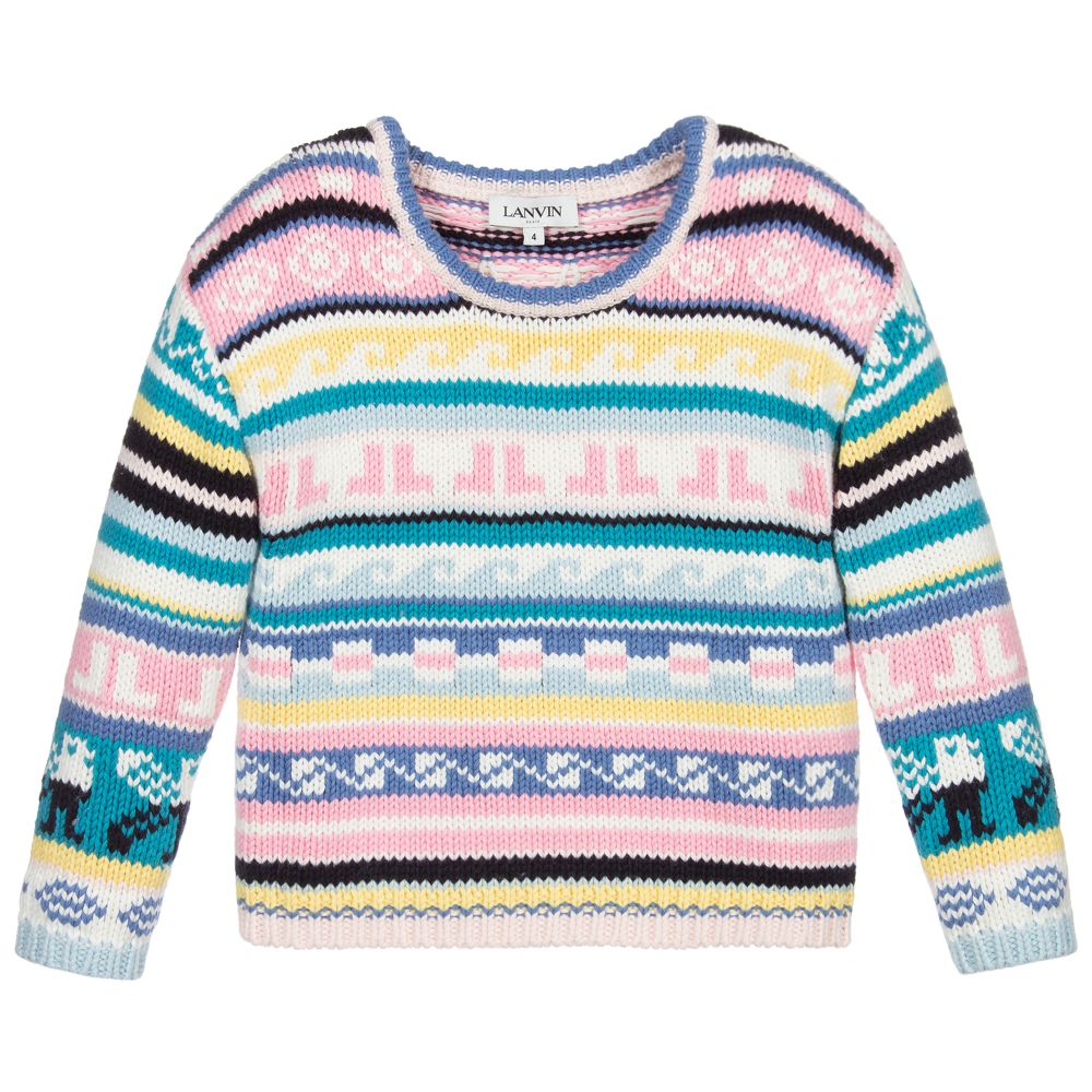 Lanvin - Gestreifter Pullover in Blau und Pink | Childrensalon