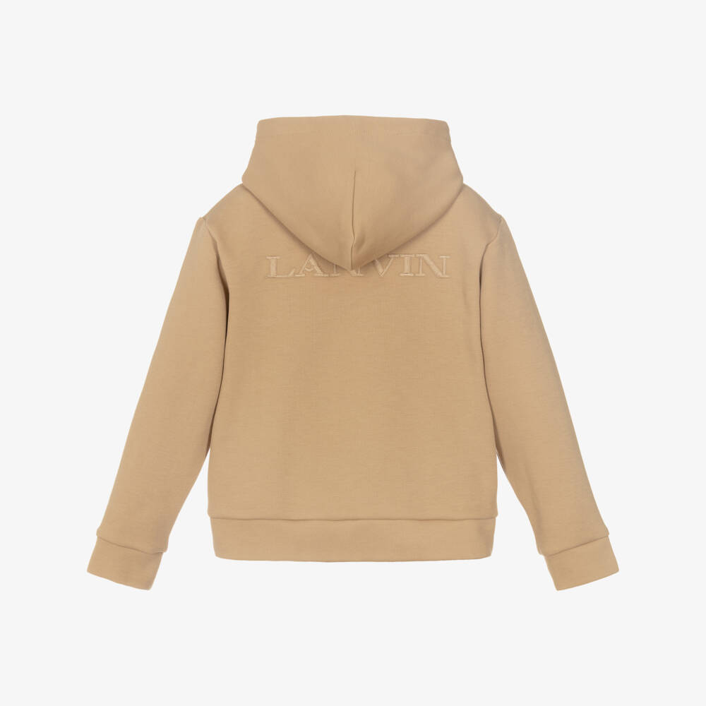 Lanvin-Boys Beige Cotton Hooded Zip-Up Top with L Lanvin Logo | Childrensalon Outlet