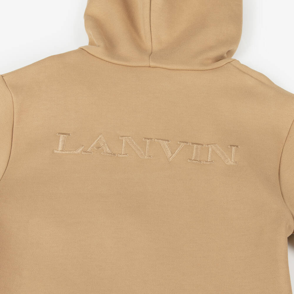 Lanvin-Boys Beige Cotton Hooded Zip-Up Top with L Lanvin Logo | Childrensalon Outlet