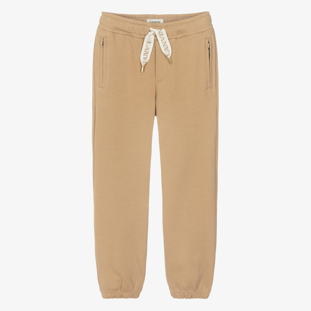 Lanvin-Boys Beige Cotton Joggers with L Lanvin Logo | Childrensalon Outlet
