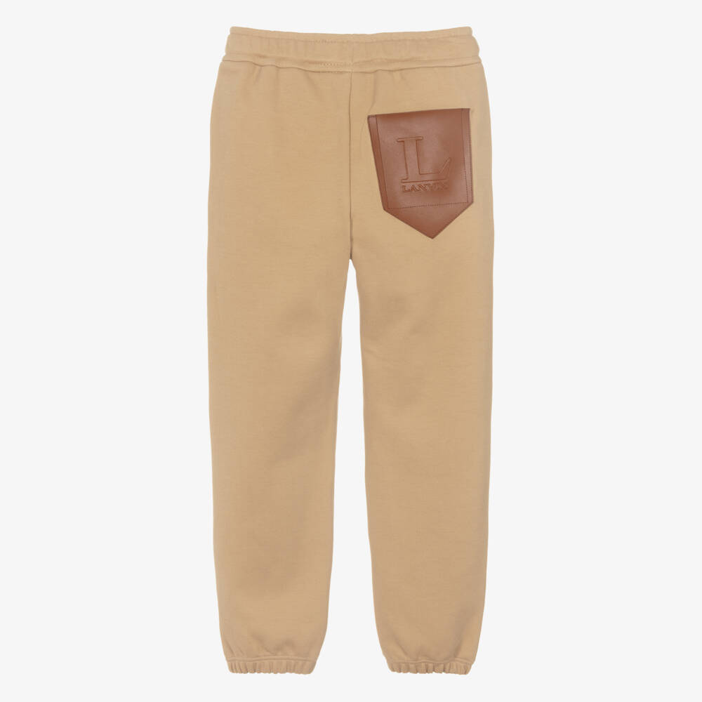 Lanvin-Boys Beige Cotton Joggers with L Lanvin Logo | Childrensalon Outlet