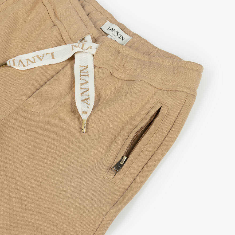 Lanvin-Boys Beige Cotton Joggers with L Lanvin Logo | Childrensalon Outlet