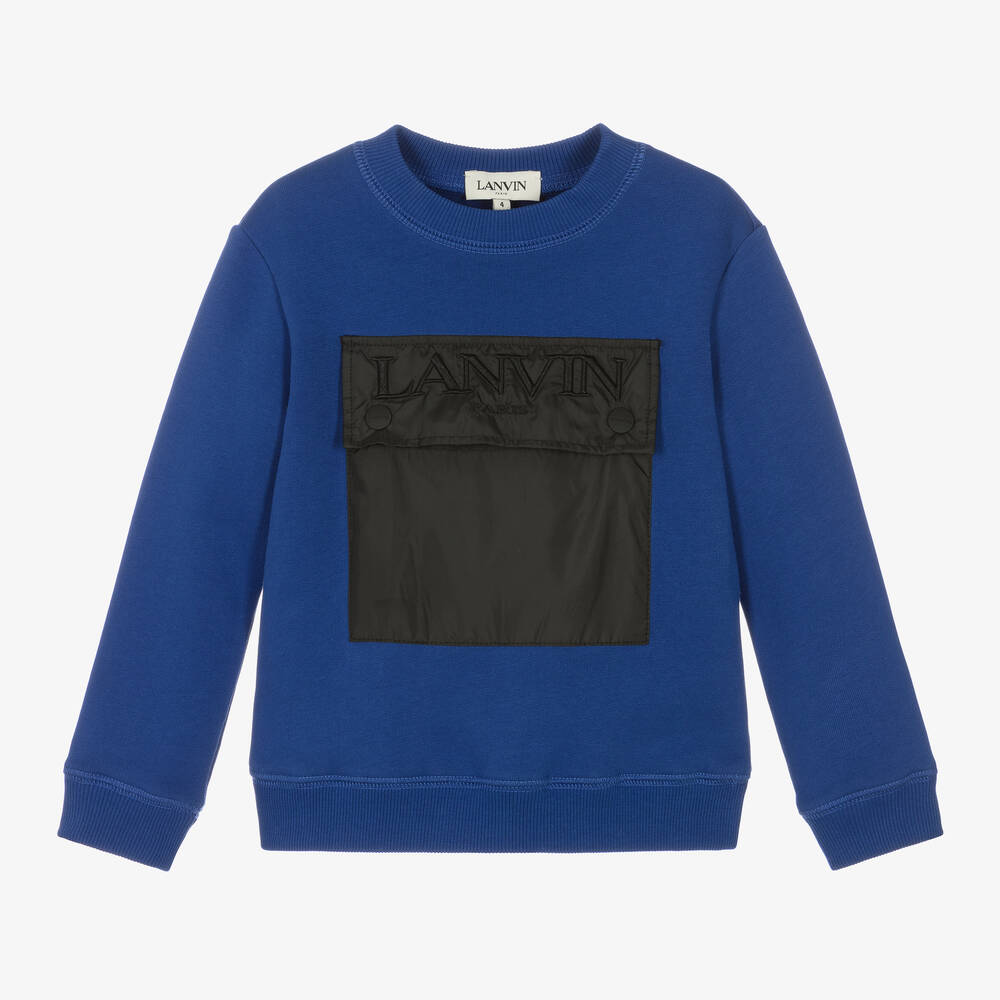 Lanvin - Boys Blue Cotton Pocket Sweatshirt | Childrensalon