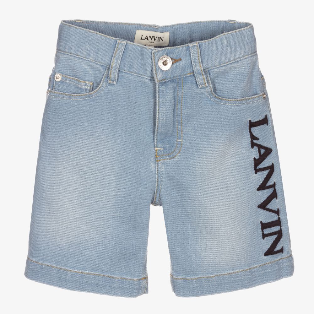 Lanvin - Boys Blue Denim Logo Shorts | Childrensalon