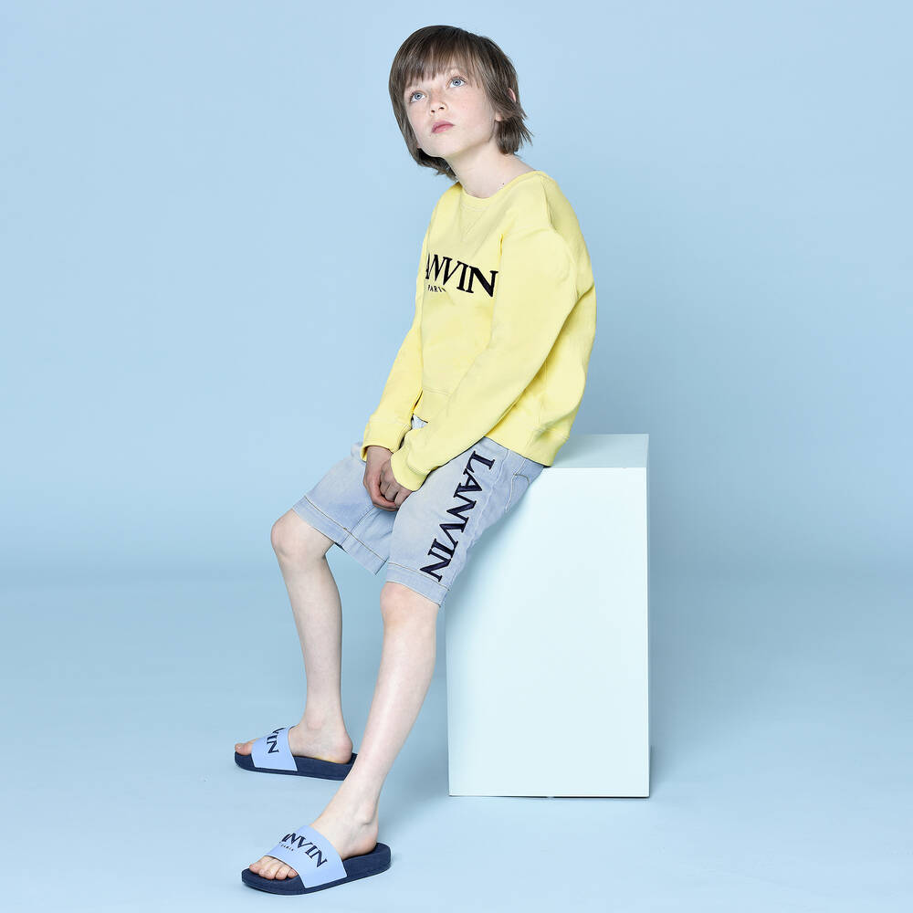 Lanvin - Boys Blue Denim Logo Shorts | Childrensalon Outlet