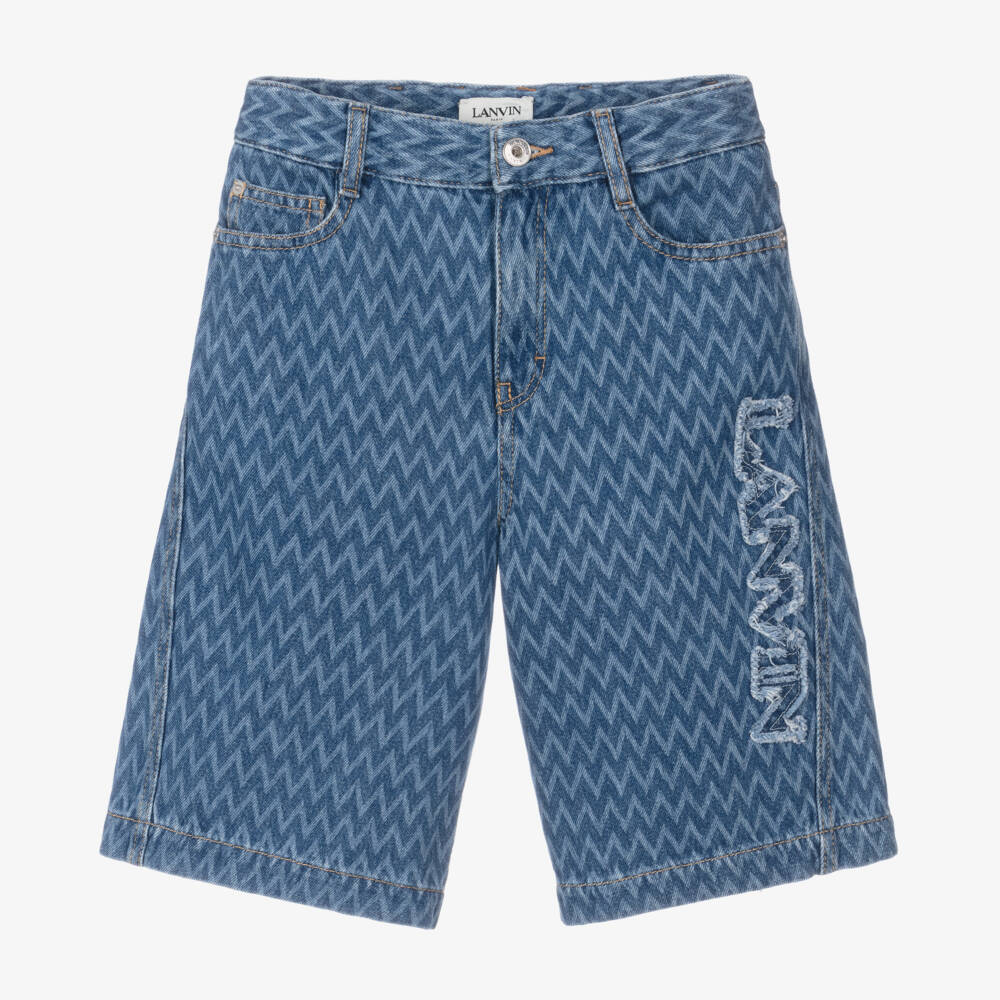 Lanvin-Boys Denim Blue Patterned Shorts | Childrensalon Outlet