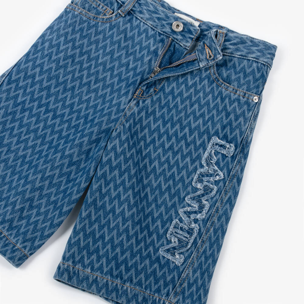 Lanvin-Boys Denim Blue Patterned Shorts | Childrensalon Outlet