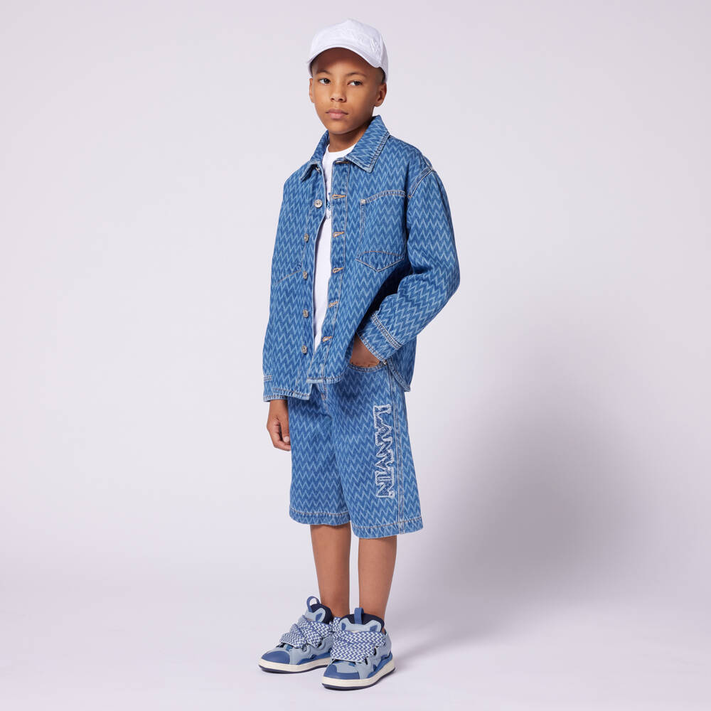 Lanvin-Boys Denim Blue Patterned Shorts | Childrensalon Outlet