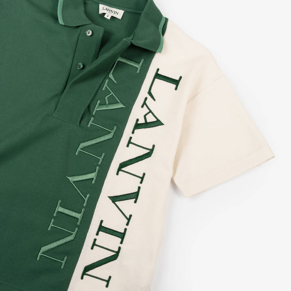 Lanvin-Boys Emerald & Cream Cotton Polo | Childrensalon Outlet
