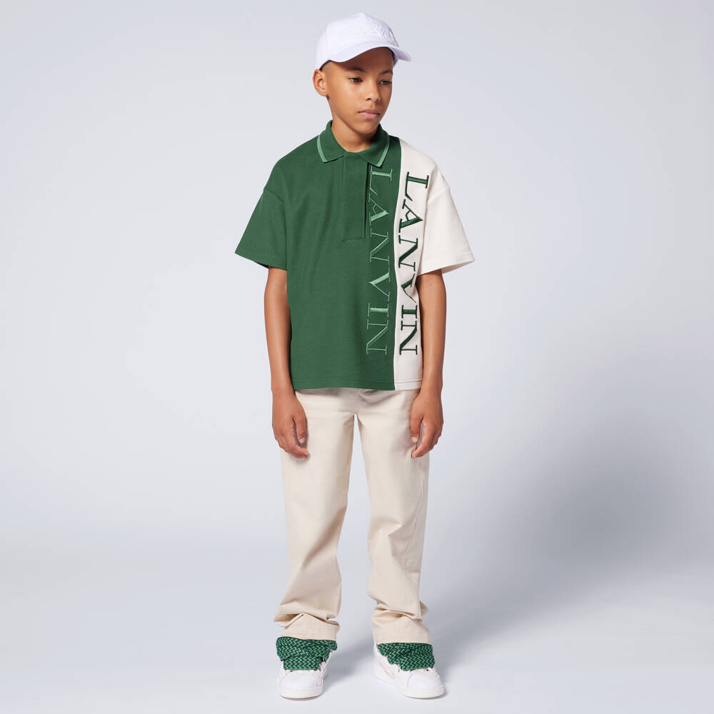 Lanvin-Boys Emerald & Cream Cotton Polo | Childrensalon Outlet