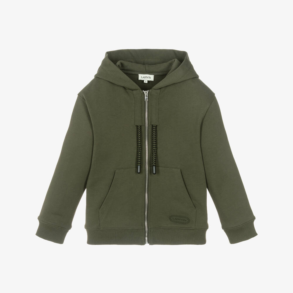 Lanvin-جاكيت بغطاء رأس من القطن الأخضر للأولاد | Childrensalon Outlet