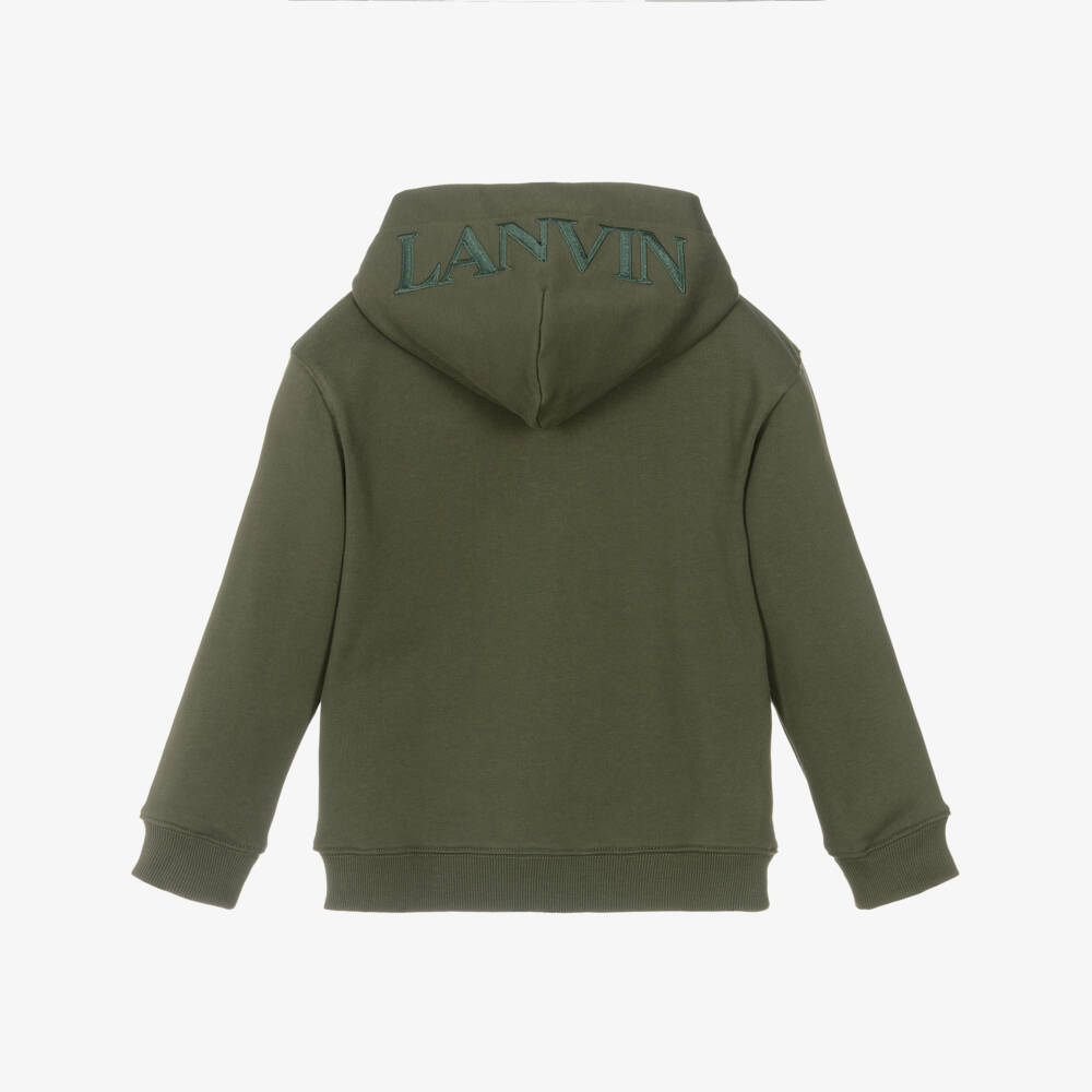 Lanvin-Boys Green Cotton Hooded Zip-Up Top with Snake Curb Laces | Childrensalon Outlet