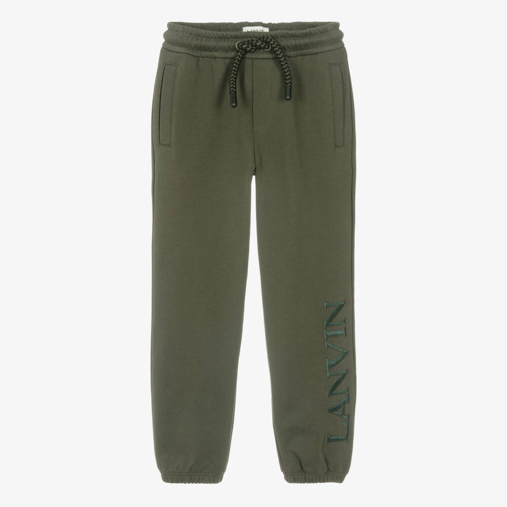 Lanvin-Boys Green Cotton Logo Joggers with Snake Curb Laces | Childrensalon Outlet