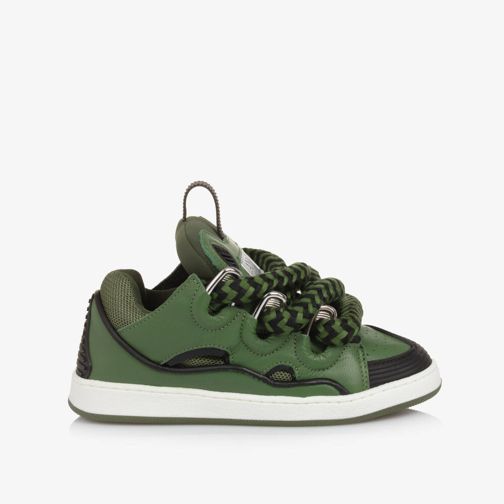 Lanvin-Boys Green Leather & Mesh Curb Trainers | Childrensalon Outlet