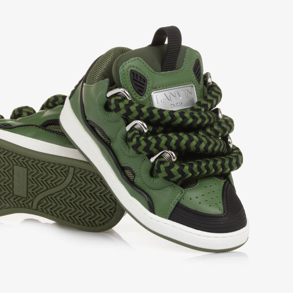 Lanvin-Boys Green Leather & Mesh Curb Trainers | Childrensalon Outlet