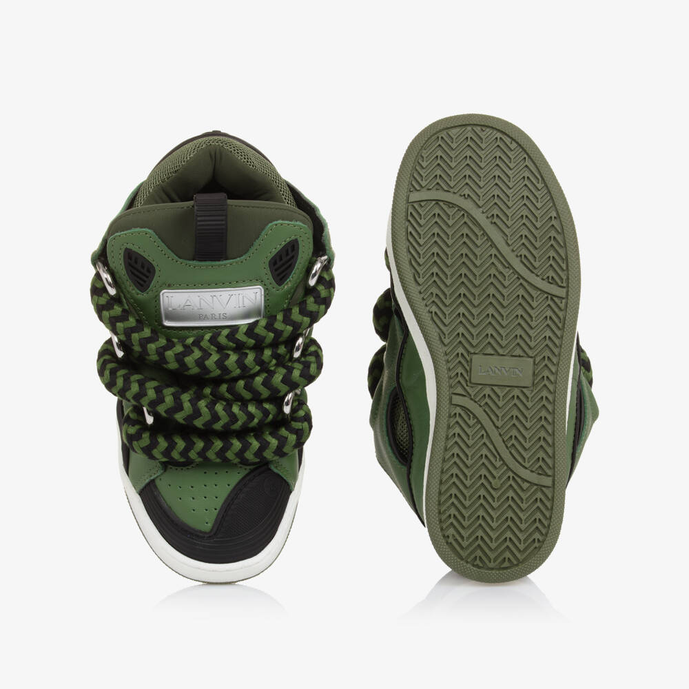 Lanvin-Boys Green Leather & Mesh Curb Trainers | Childrensalon Outlet