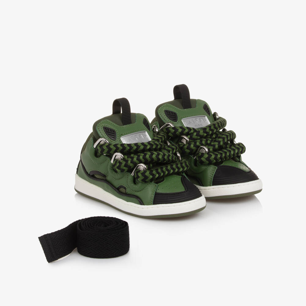 Lanvin-Boys Green Leather & Mesh Curb Trainers | Childrensalon Outlet
