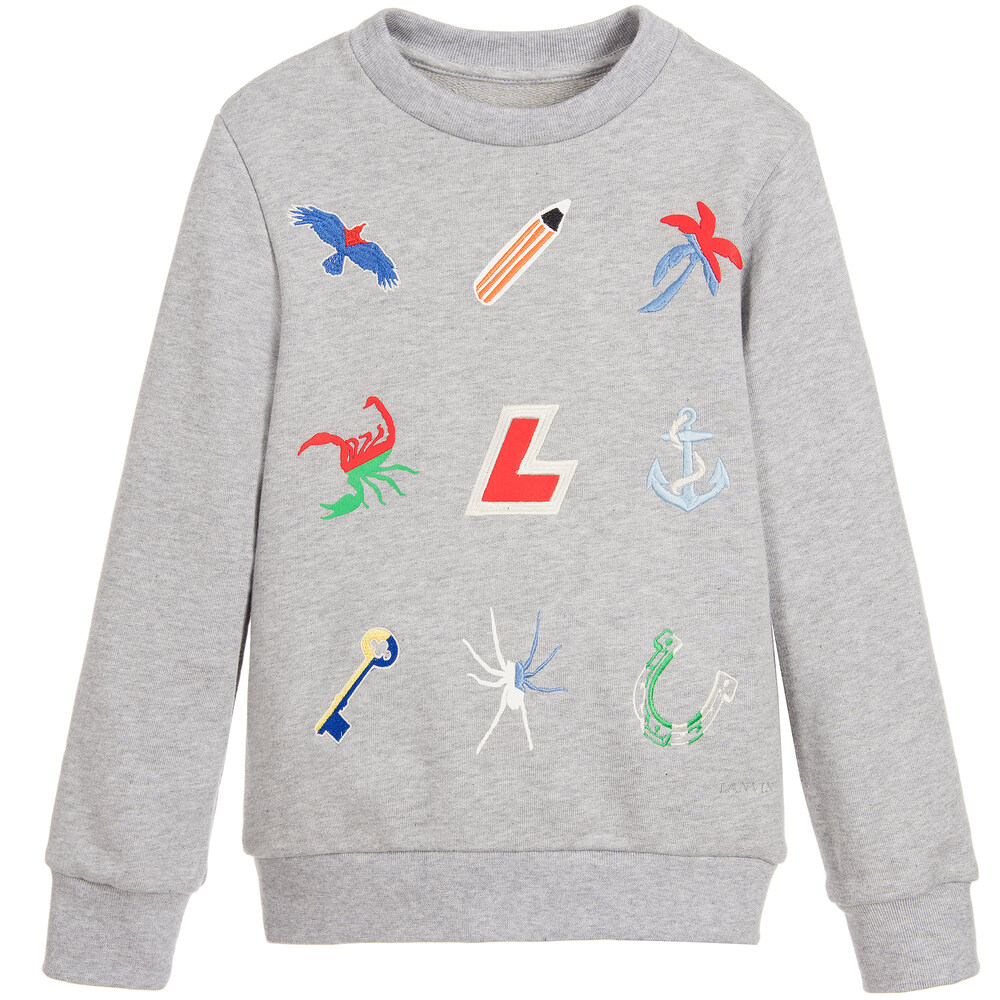 Lanvin - Boys Grey Cotton Jersey Sweatshirt | Childrensalon