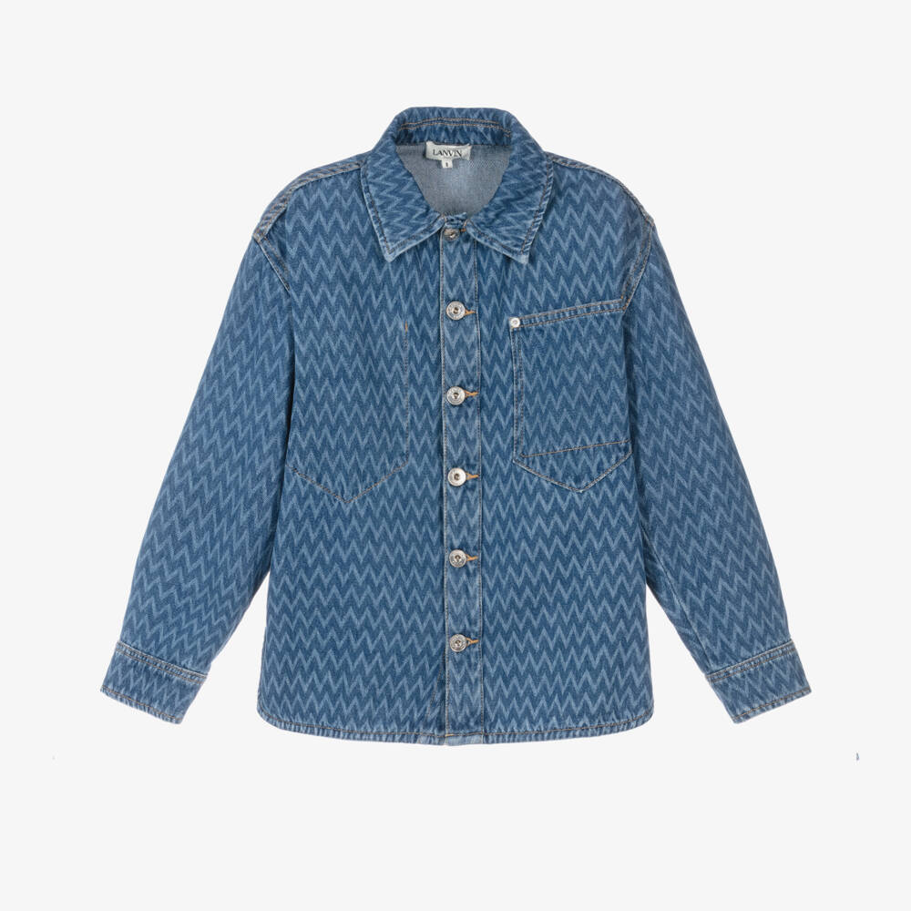 Lanvin-Рубашка из синего денима с ёлочкой для мальчиков | Childrensalon Outlet