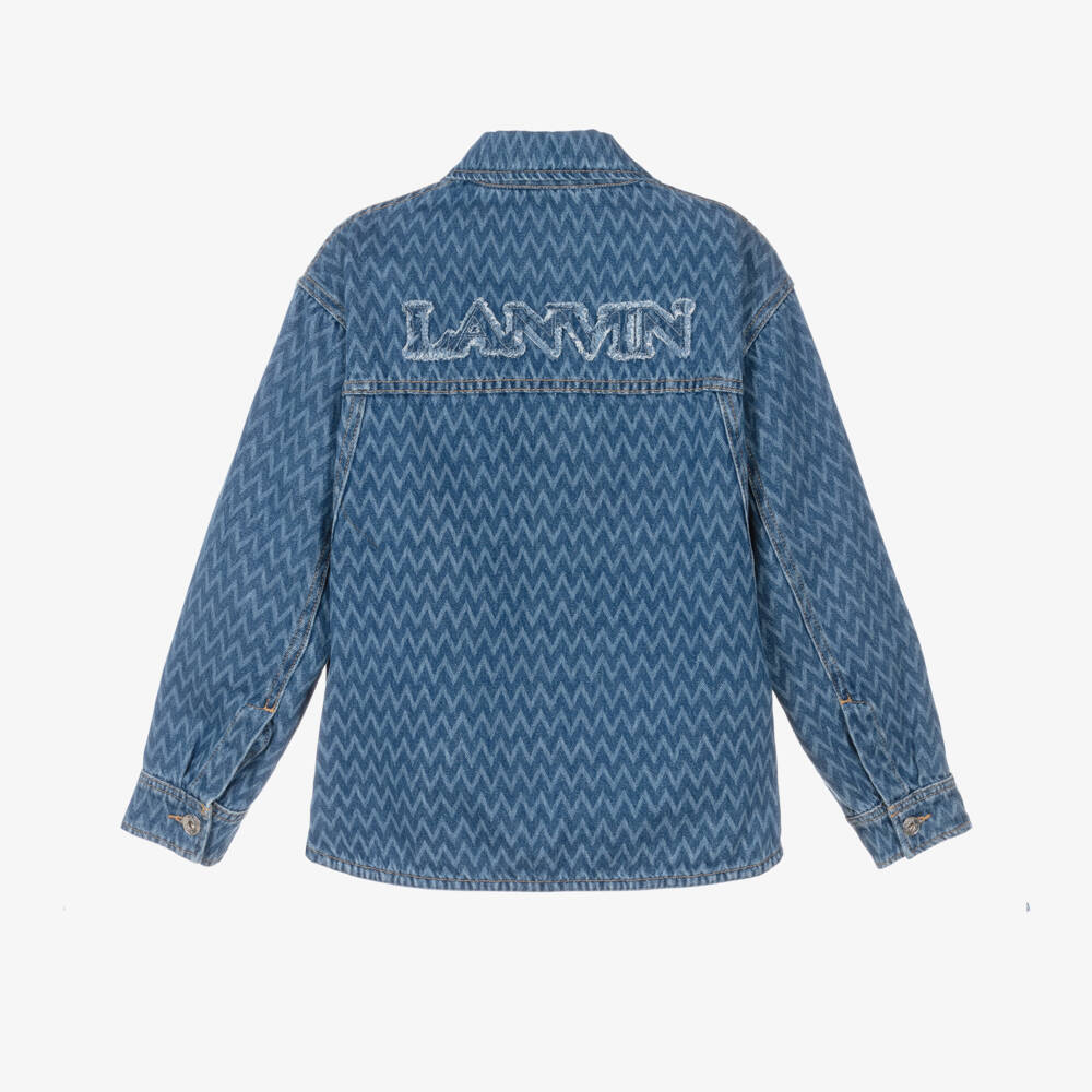 Lanvin-Boys Herringbone Blue Denim Shirt | Childrensalon Outlet